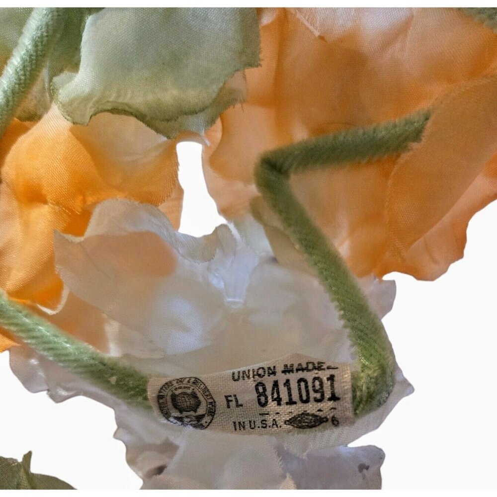 VINTAGE UNION MADE SPRINGTIME FLORAL PILLBOX HAT PEACH GREEN WHITE OPEN TOP VTG - Picture 4 of 5